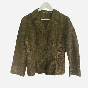 J.Jill Blazer Floral Brocade Jacquard Blazer Jacket Size 8 Single Breasted
